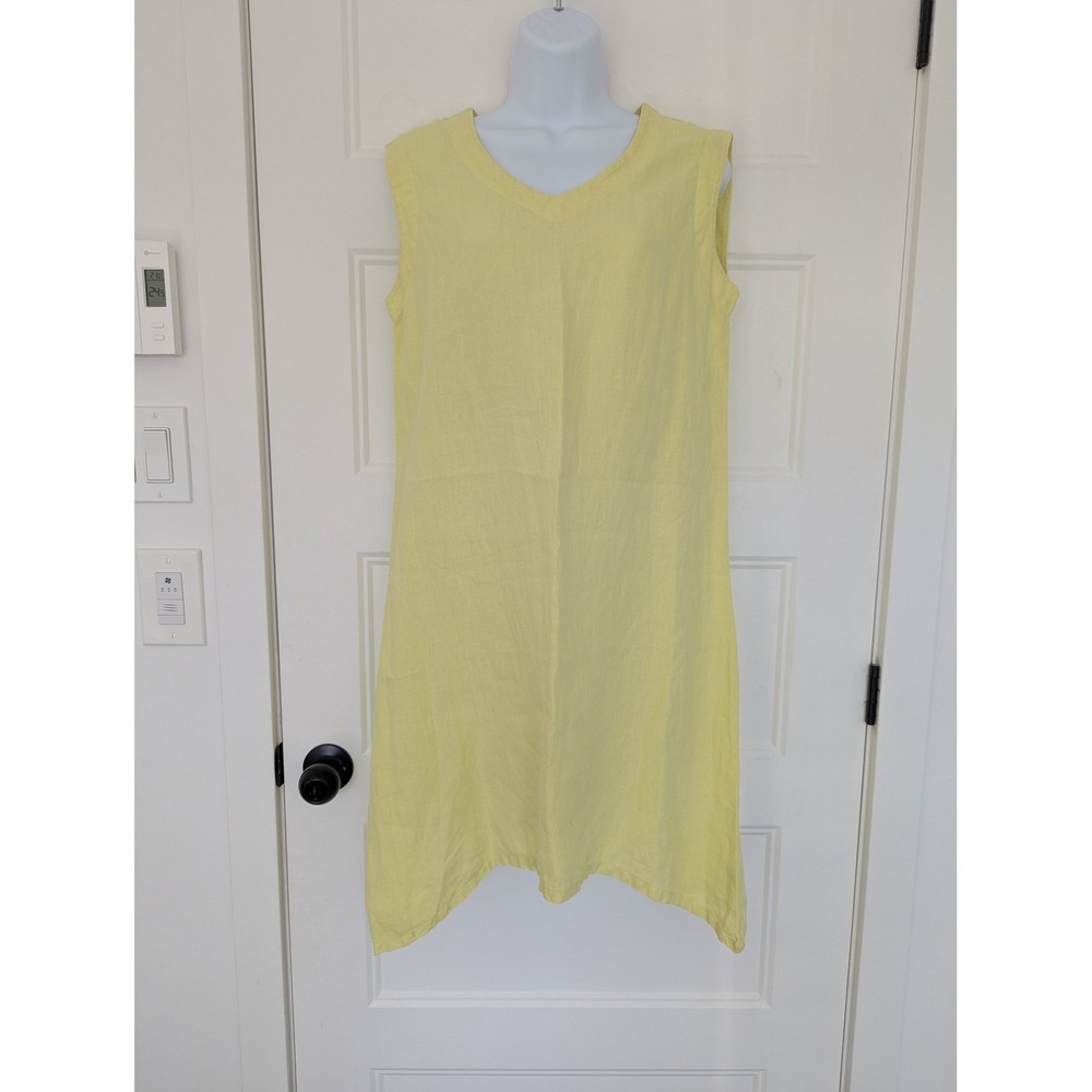 Bryn Walker Yellow 100% Linen Sleeveless V-Neck Sharkbite Hem Dress Small
